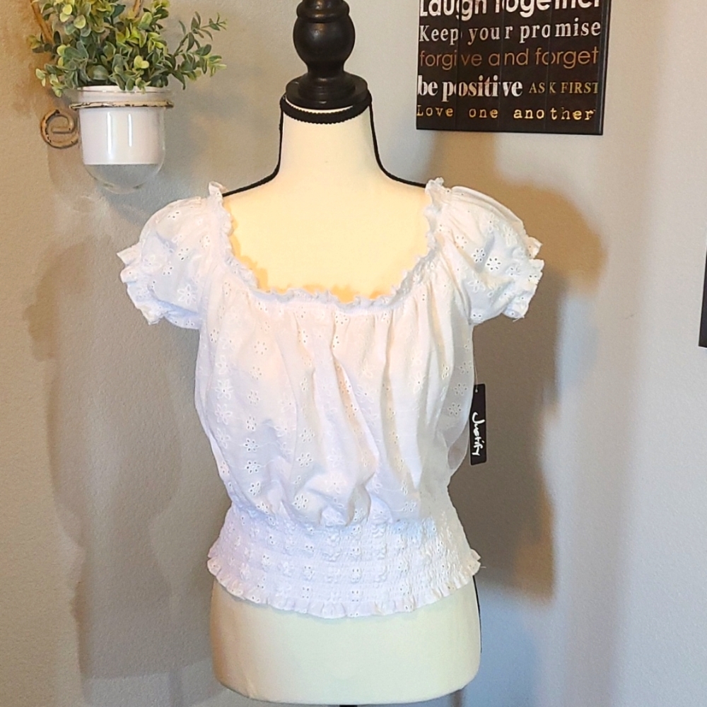 Justify Peasant Top White Eyelet